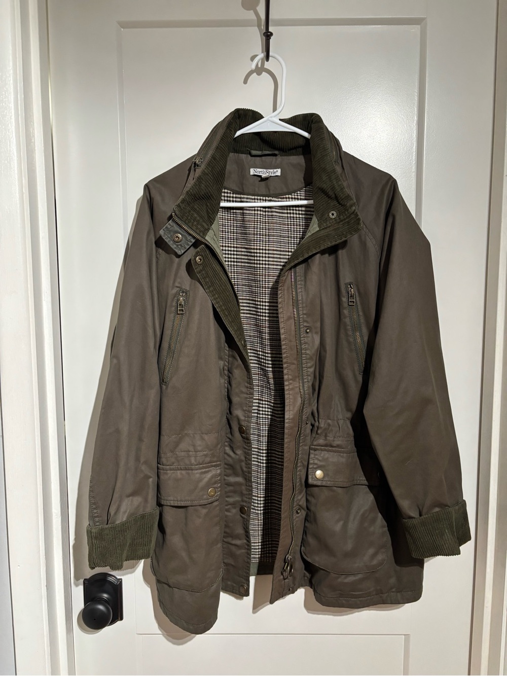 NorthStyle Olive Utility Jacket with Corduroy Collar